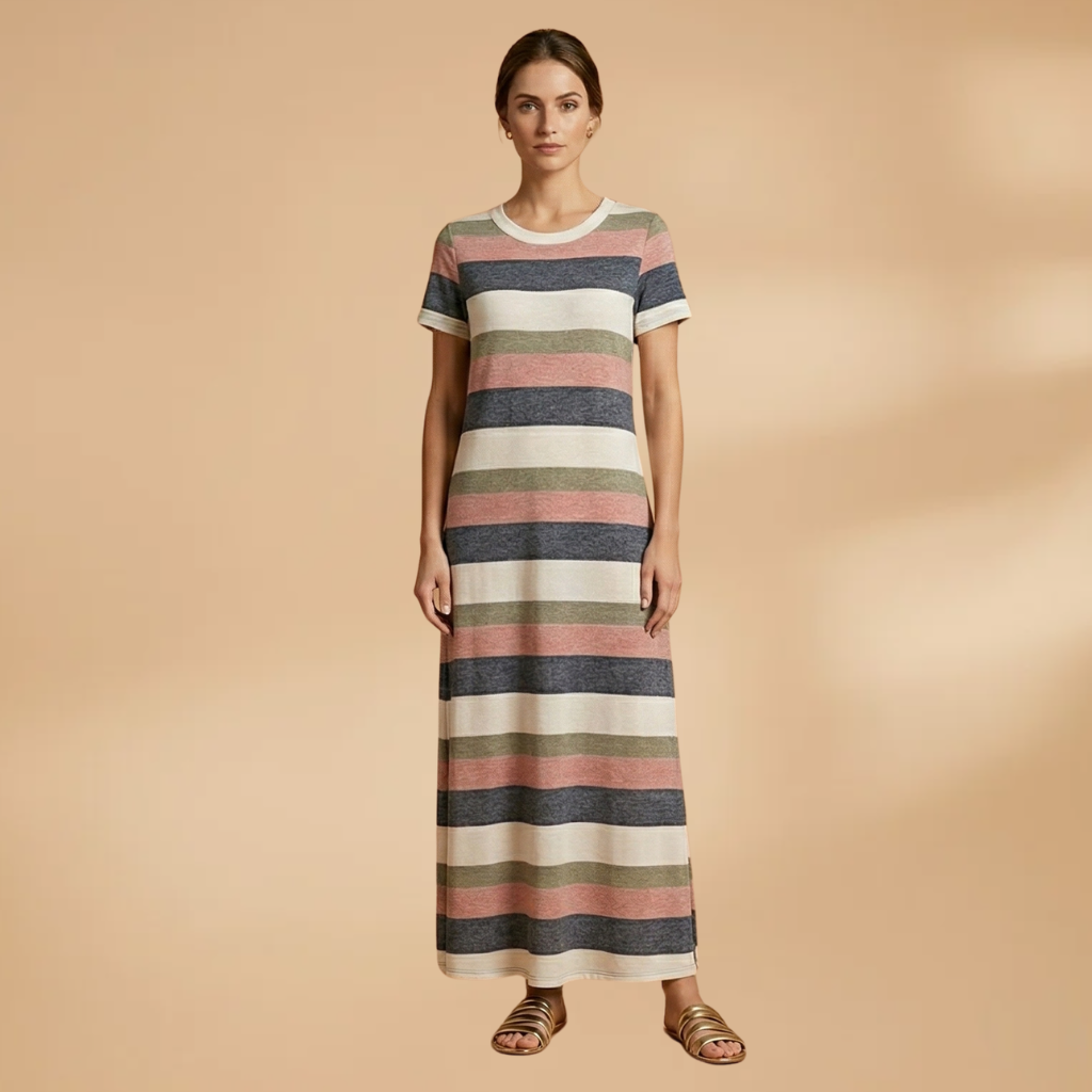 Casual Round Neck Maxi Dress with Flowy Fit and Easy Care for Women