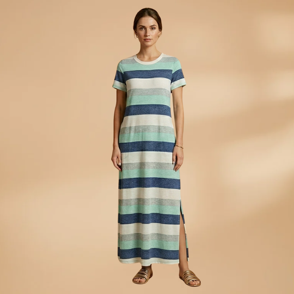 Casual Round Neck Maxi Dress with Flowy Fit and Easy Care for Women