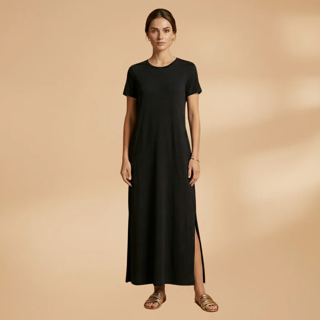 Casual Round Neck Maxi Dress with Flowy Fit and Easy Care for Women