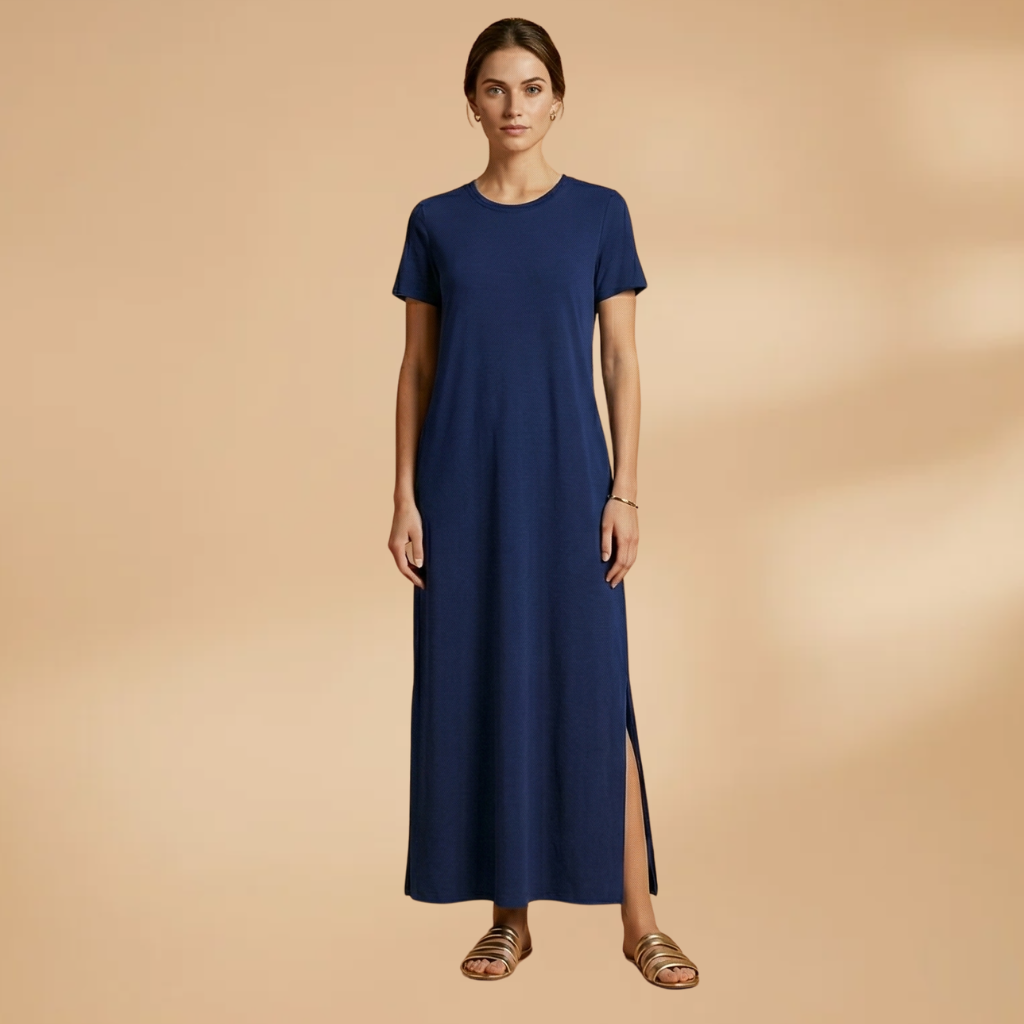 Casual Round Neck Maxi Dress with Flowy Fit and Easy Care for Women