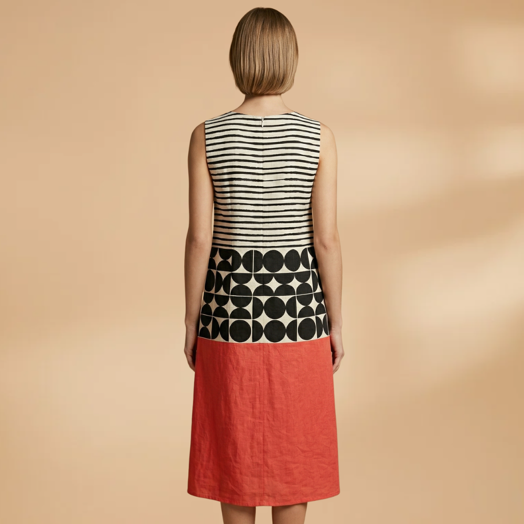 Colourblock Midi Dress Relaxed Fit and Breathable Fabric for Women