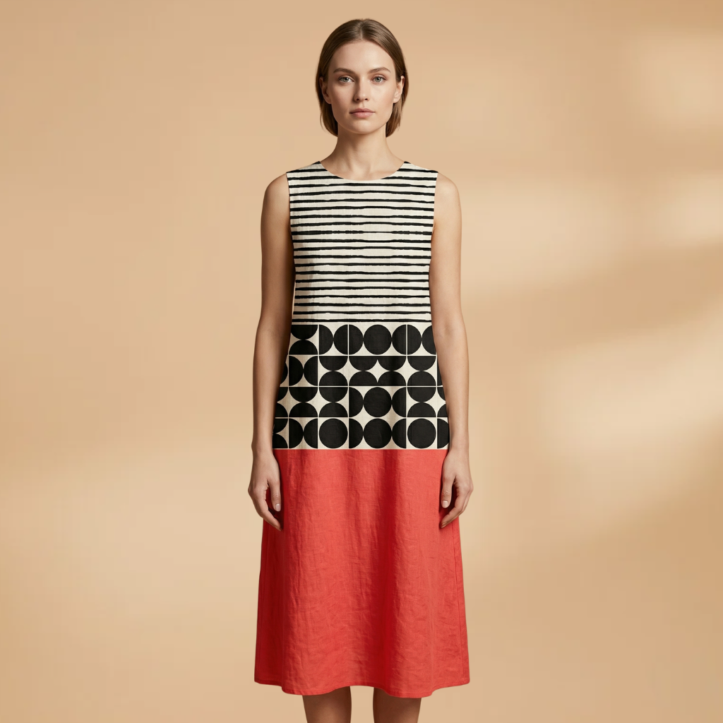 Colourblock Midi Dress Relaxed Fit and Breathable Fabric for Women