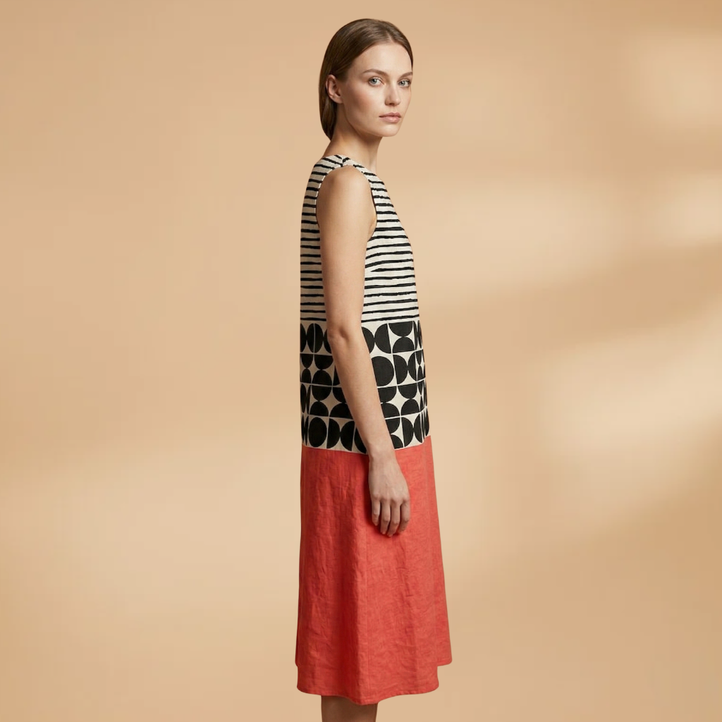 Colourblock Midi Dress Relaxed Fit and Breathable Fabric for Women