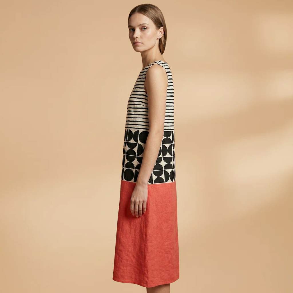 Colourblock Midi Dress Relaxed Fit and Breathable Fabric for Women