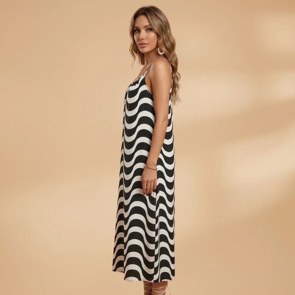 Dress with Adjustable Straps and Patterned Surface for Women