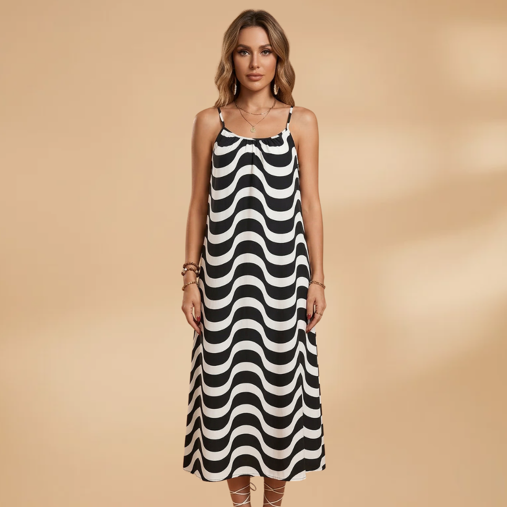 Dress with Adjustable Straps and Patterned Surface for Women