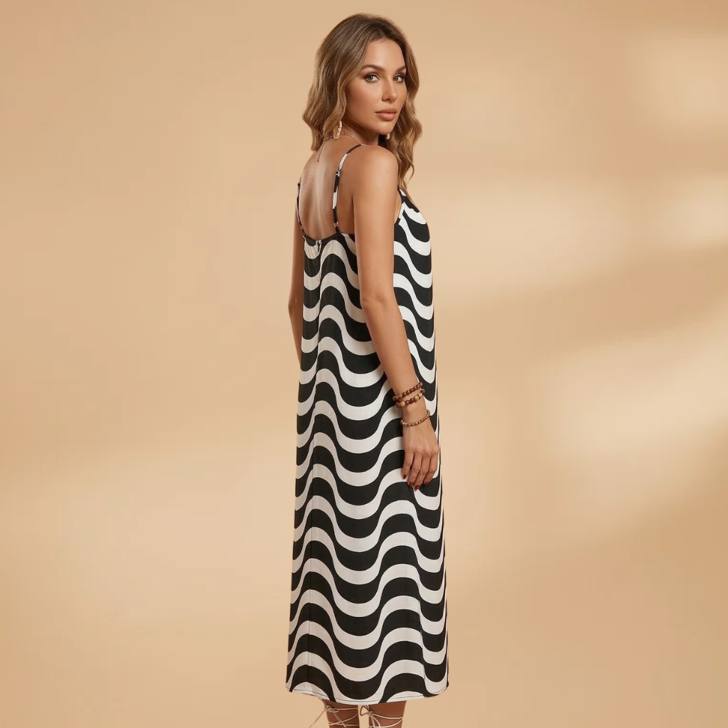 Dress with Adjustable Straps and Patterned Surface for Women