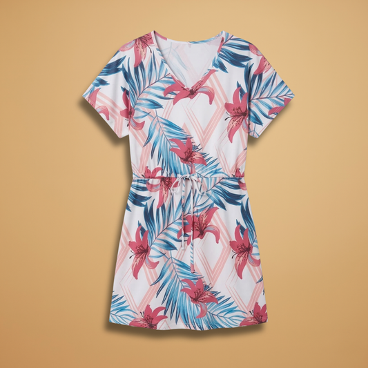 Dress with Drawstring Waist and Printed Surface for Women