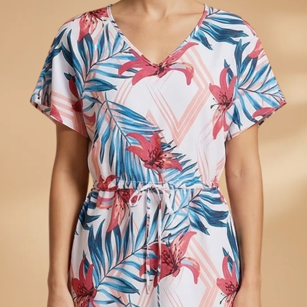 Dress with Drawstring Waist and Printed Surface for Women