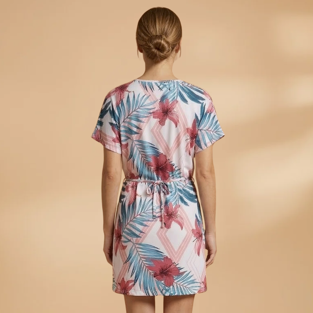 Dress with Drawstring Waist and Printed Surface for Women