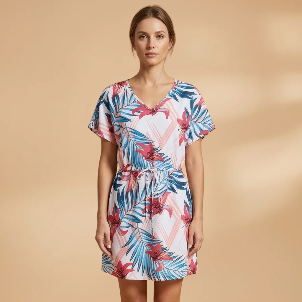Dress with Drawstring Waist and Printed Surface for Women