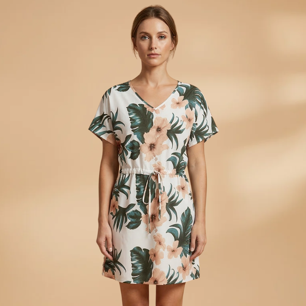 Dress with Drawstring Waist and Printed Surface for Women