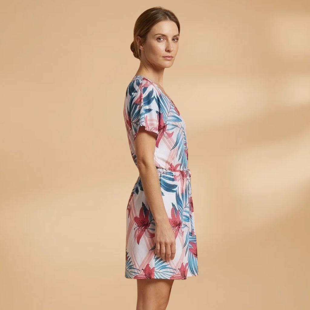 Dress with Drawstring Waist and Printed Surface for Women