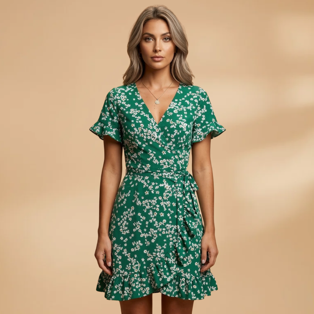 Dress with Floral Print and Ruffled Hem for Women