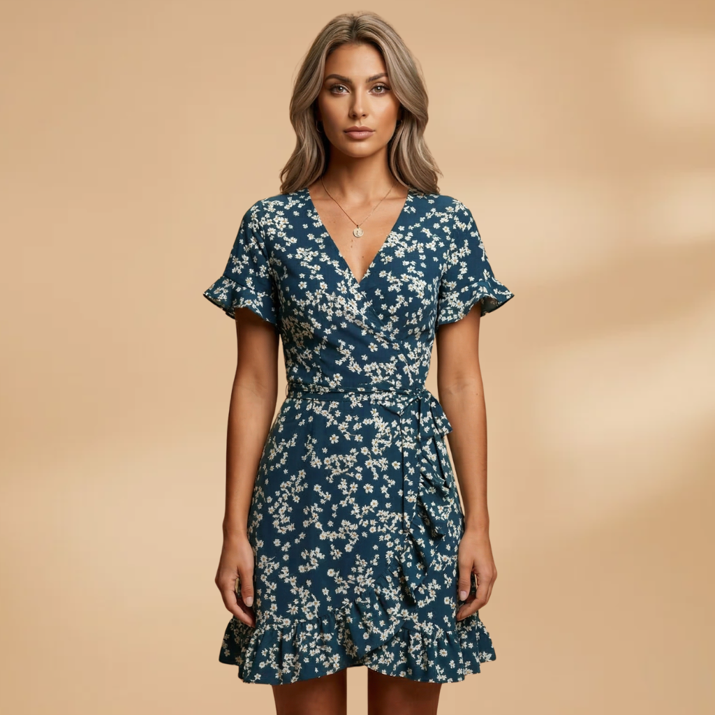 Dress with Floral Print and Ruffled Hem for Women