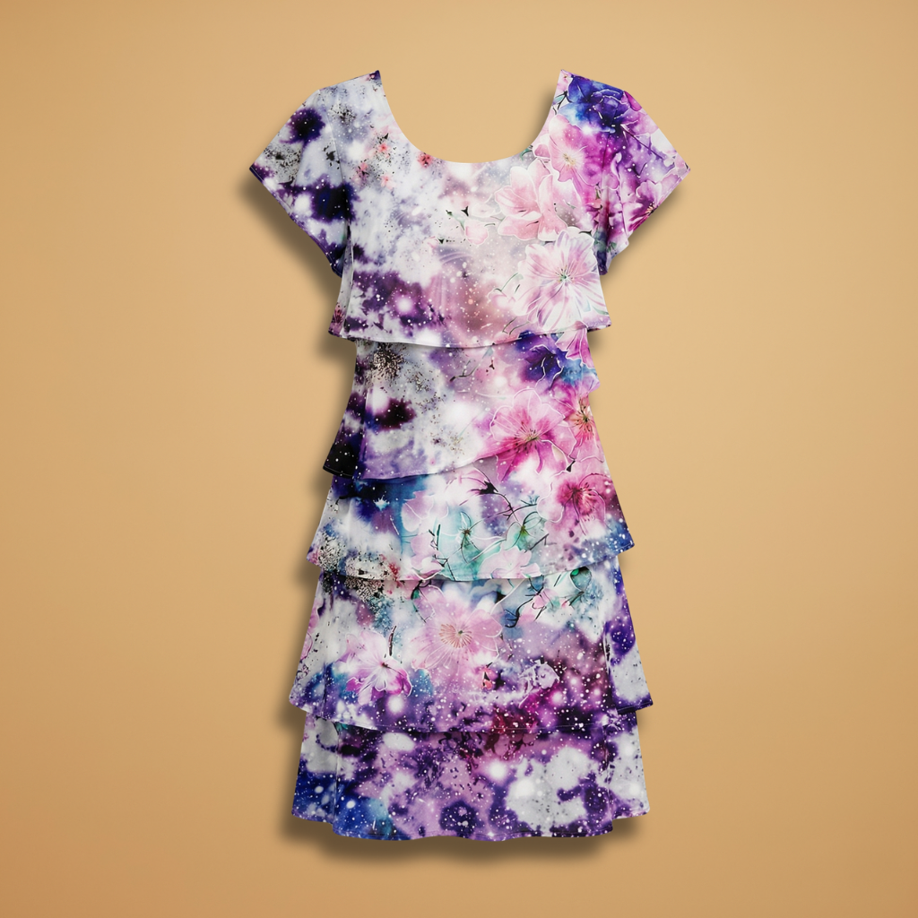 Dress with Floral Print and Ruffled Layers for Women