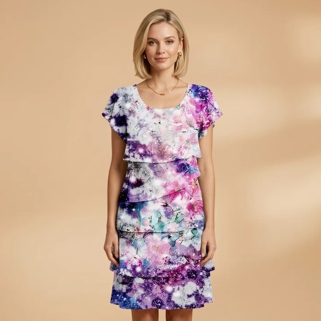 Dress with Floral Print and Ruffled Layers for Women