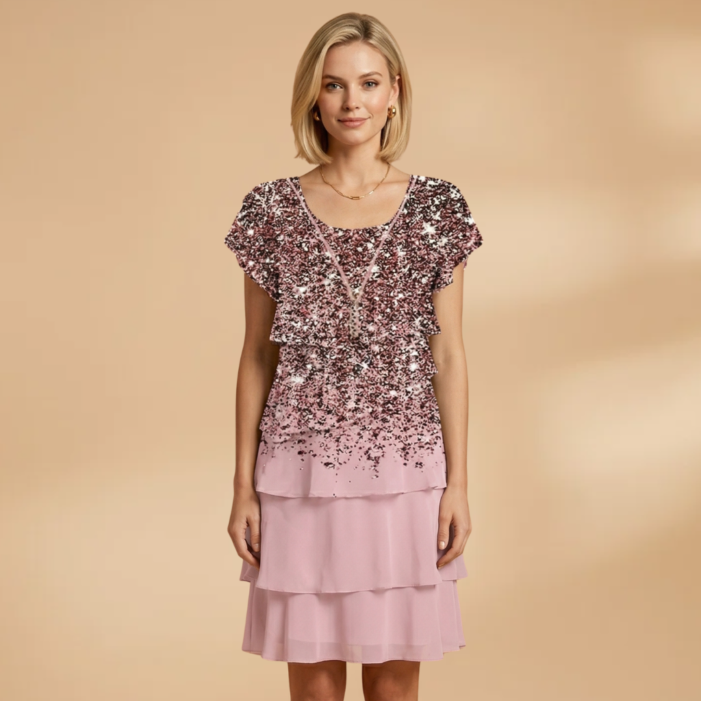 Dress with Floral Print and Ruffled Layers for Women