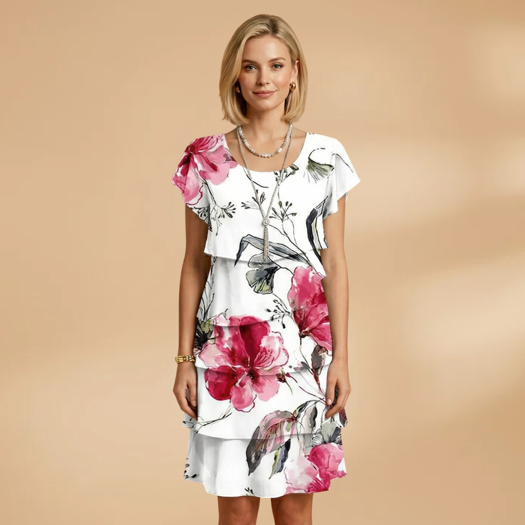 Dress with Floral Print and Ruffled Layers for Women