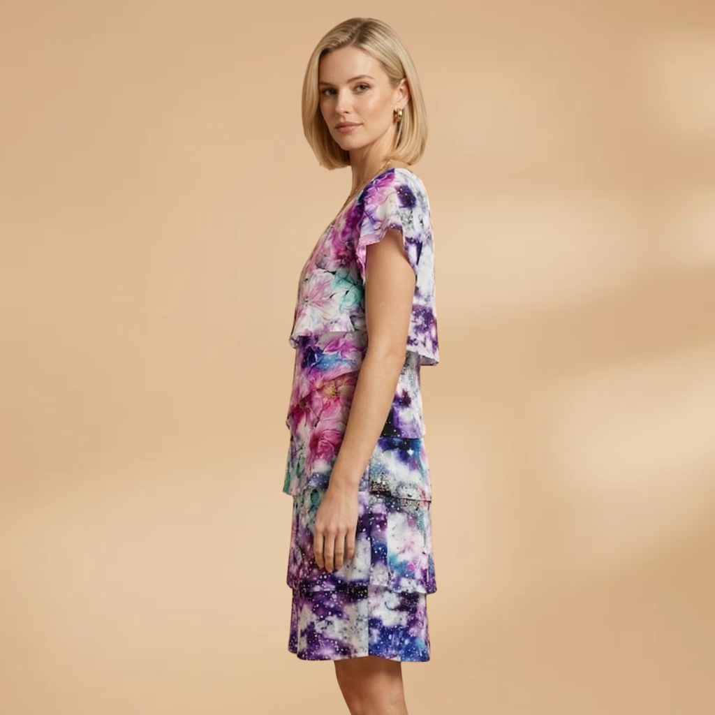 Dress with Floral Print and Ruffled Layers for Women