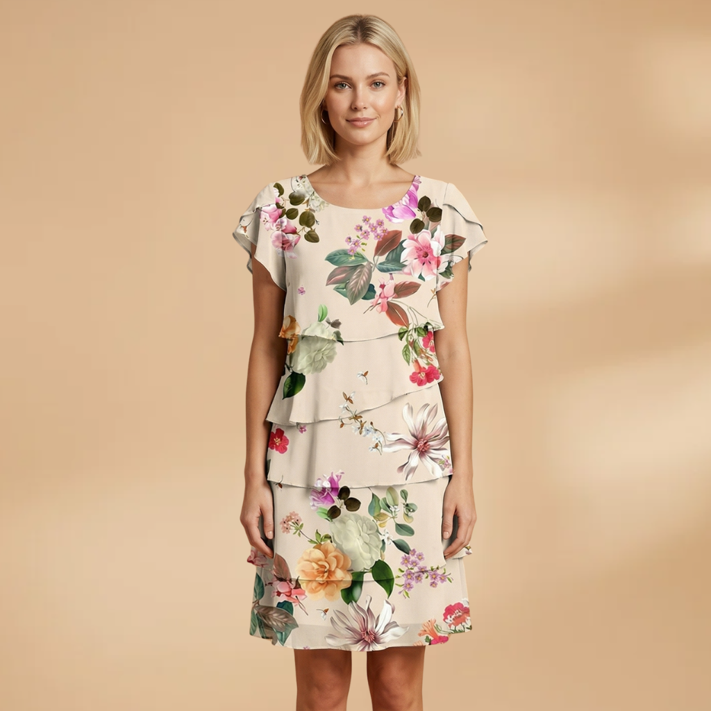 Dress with Floral Print and Ruffled Layers for Women