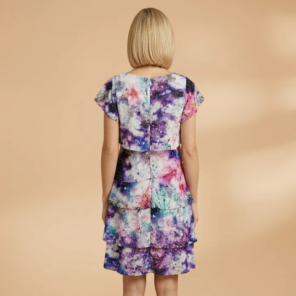 Dress with Floral Print and Ruffled Layers for Women