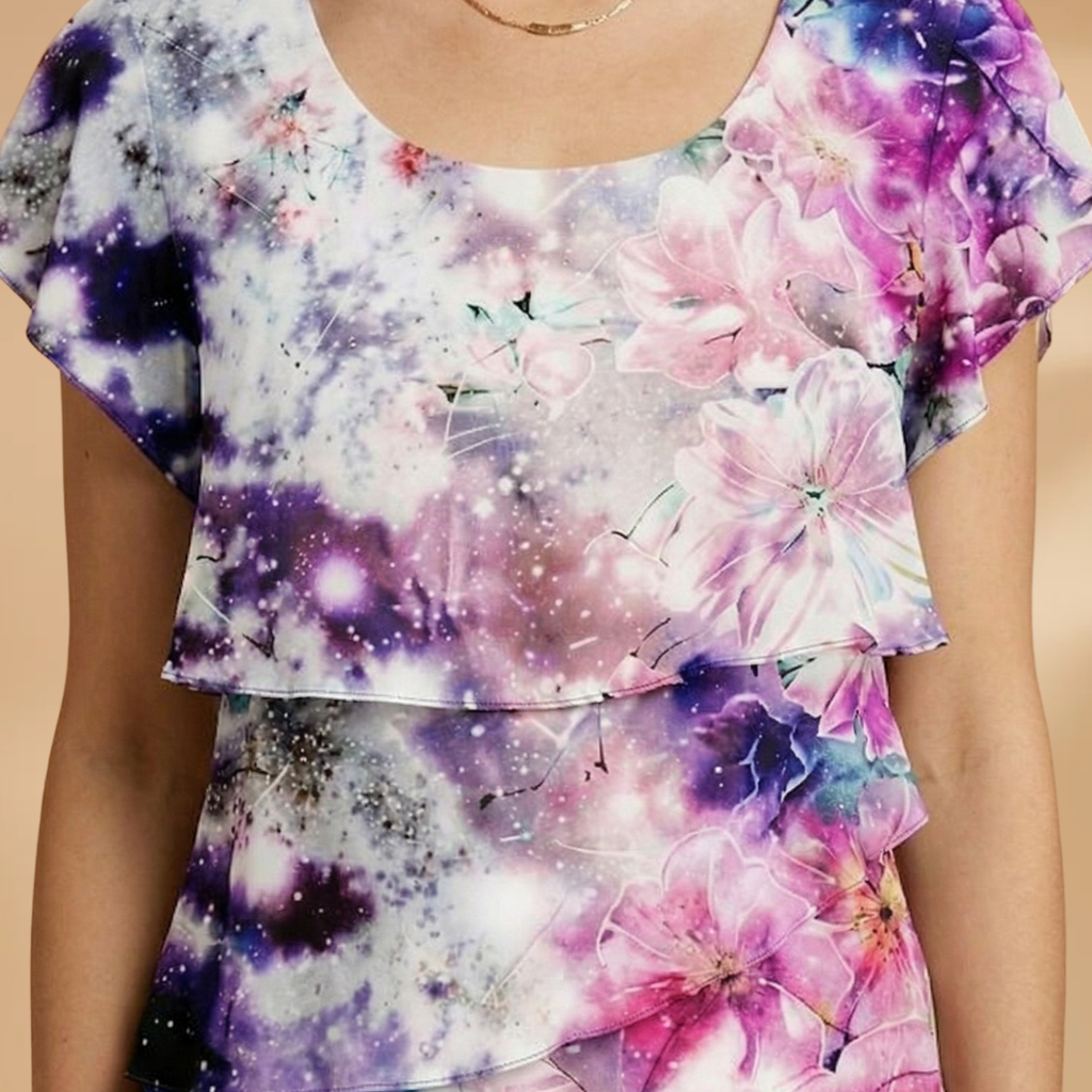 Dress with Floral Print and Ruffled Layers for Women