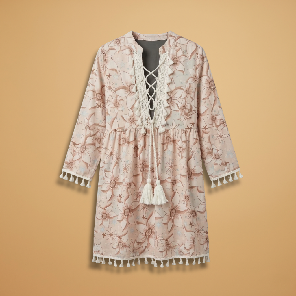 Dress with High Collar and Ruffled Sleeves for Women