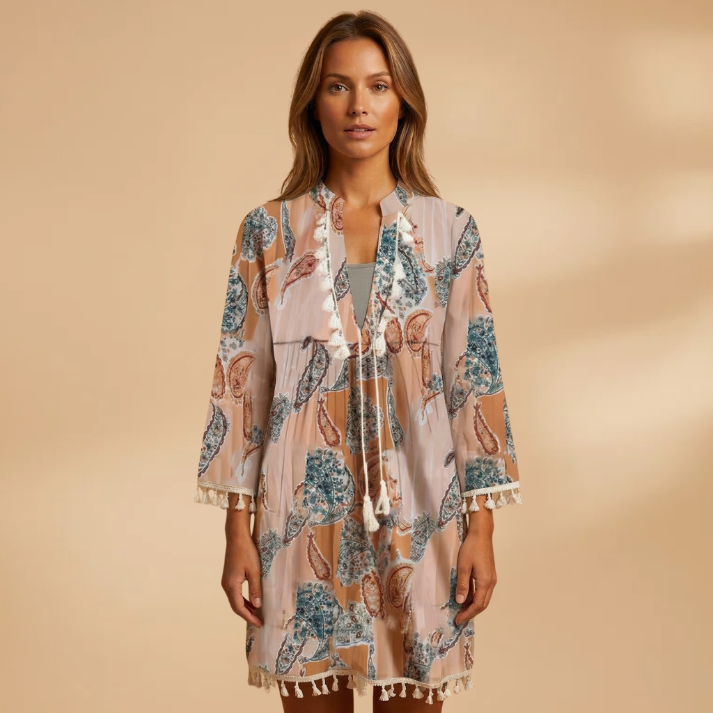 Dress with High Collar and Ruffled Sleeves for Women