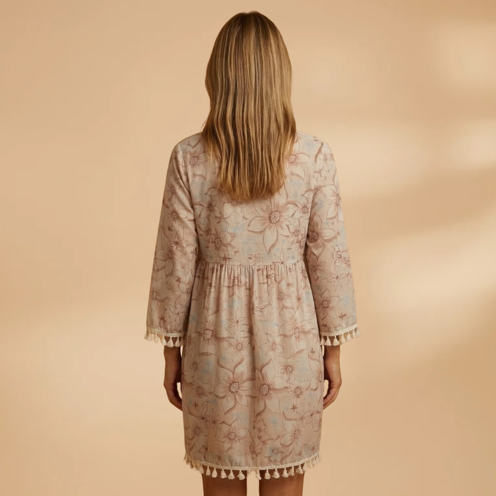 Dress with High Collar and Ruffled Sleeves for Women