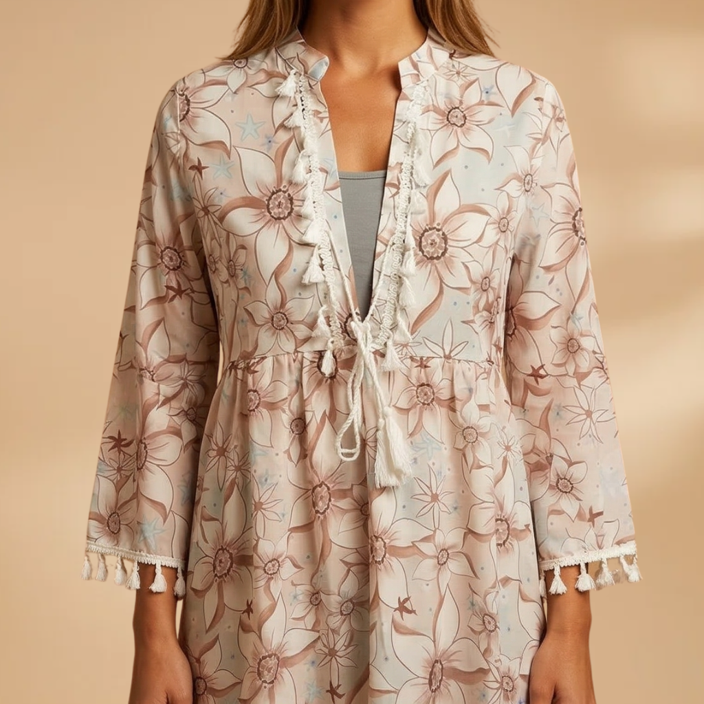 Dress with High Collar and Ruffled Sleeves for Women