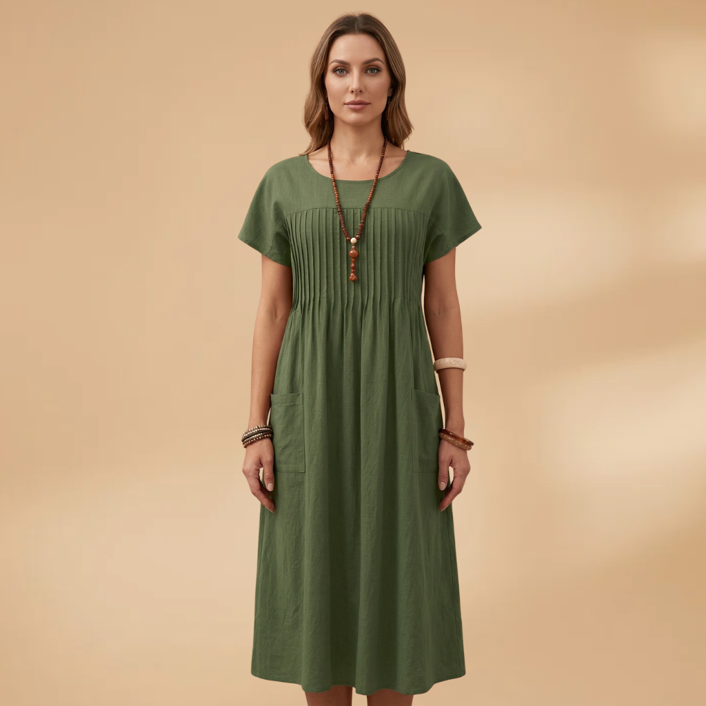 Dress Short Sleeves and Side Pockets for Women