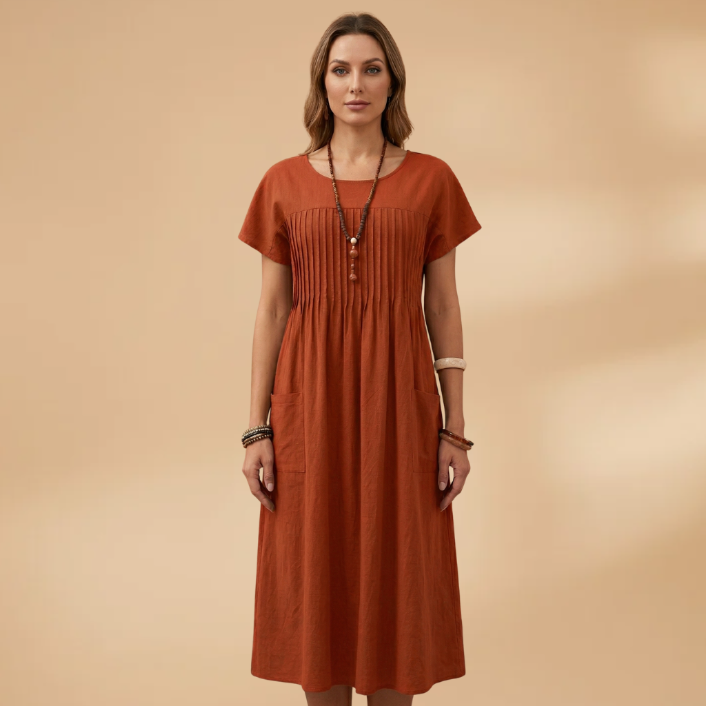 Dress Short Sleeves and Side Pockets for Women