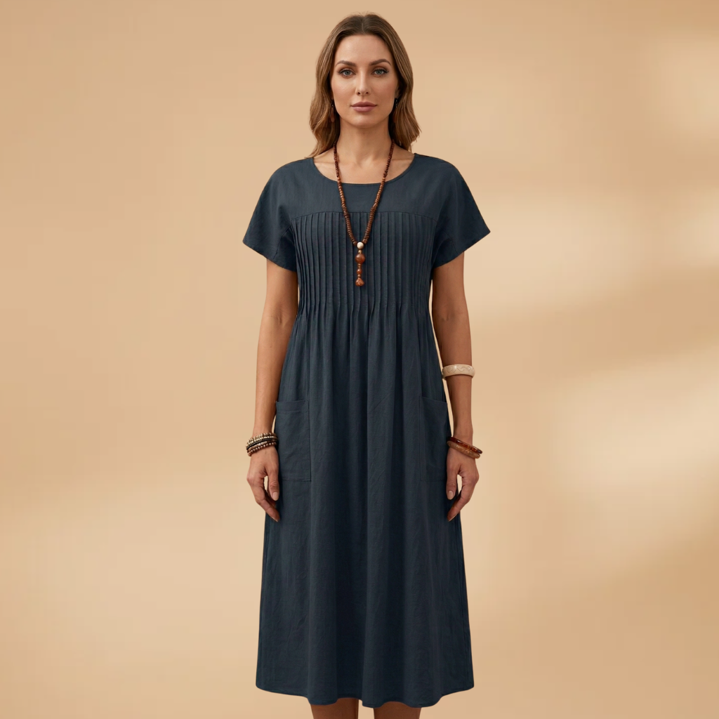 Dress Short Sleeves and Side Pockets for Women