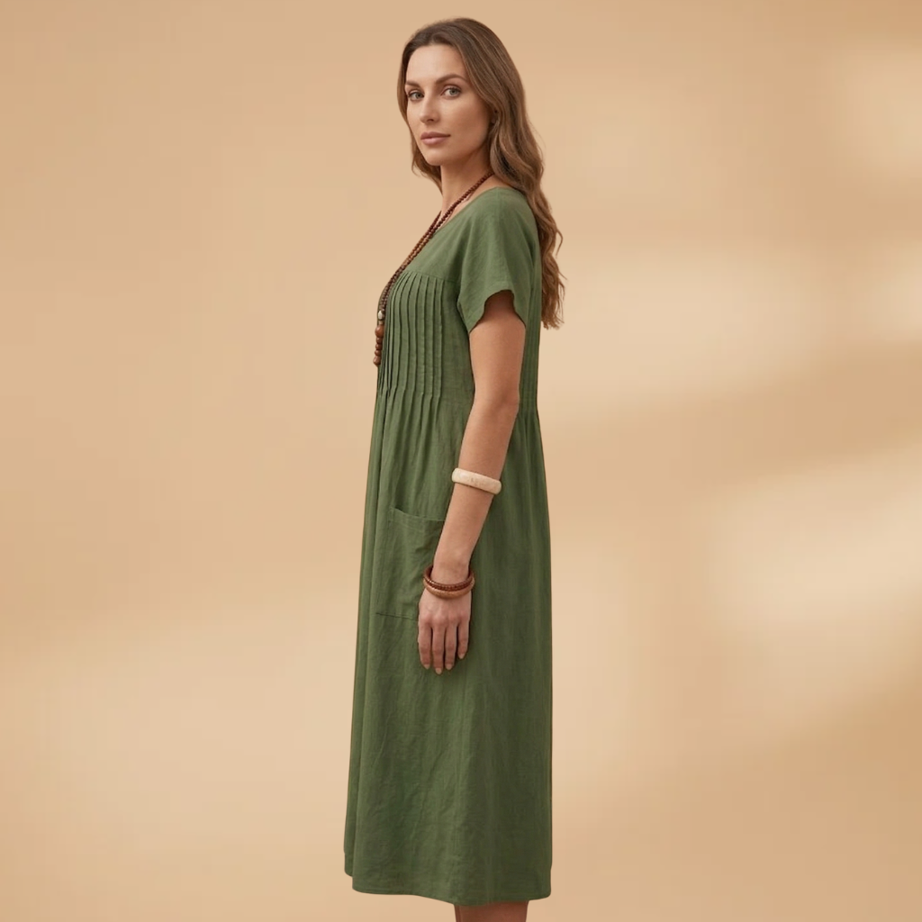 Dress Short Sleeves and Side Pockets for Women