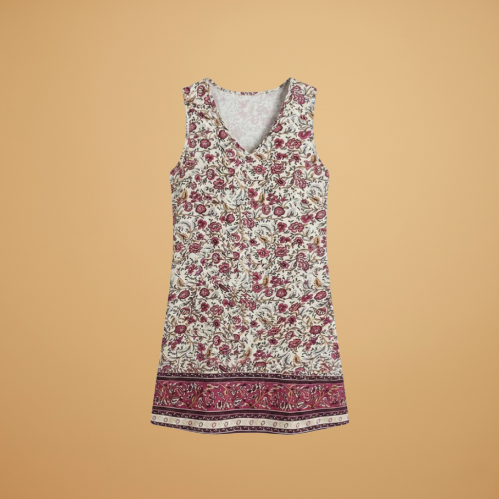 Dress with Sleeveless Cut and Printed Surface for Women