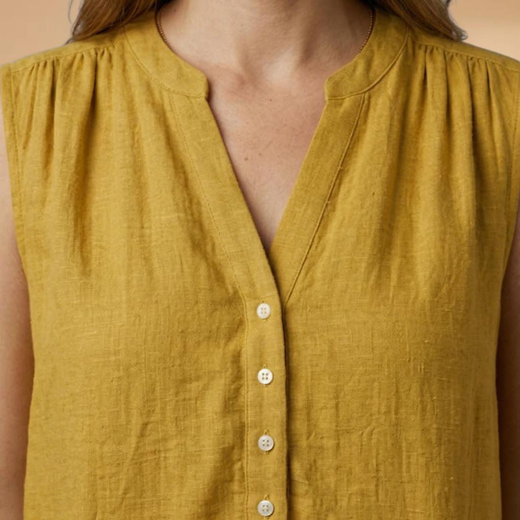 Sleeveless Dress with V-Neck and Button Details for Women