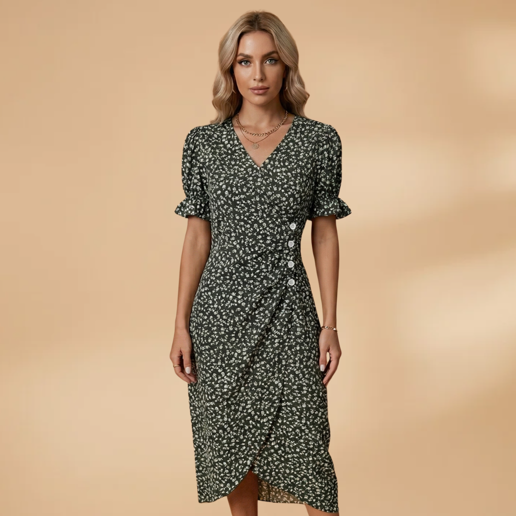 Dress V-Neckline and Flared Skirt for Women