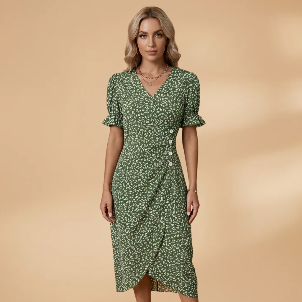 Dress V-Neckline and Flared Skirt for Women