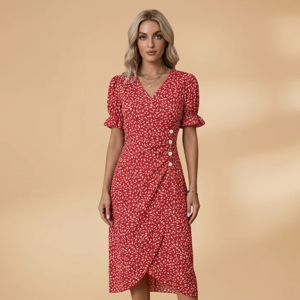 Dress V-Neckline and Flared Skirt for Women