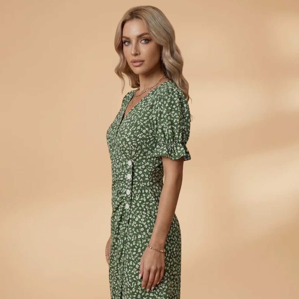 Dress V-Neckline and Flared Skirt for Women