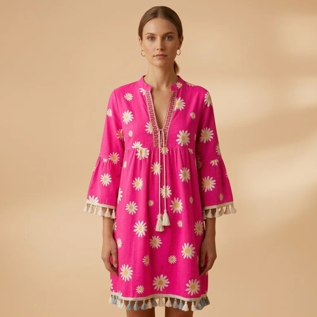 Dress V-Neckline and Tasselled Hems for Women