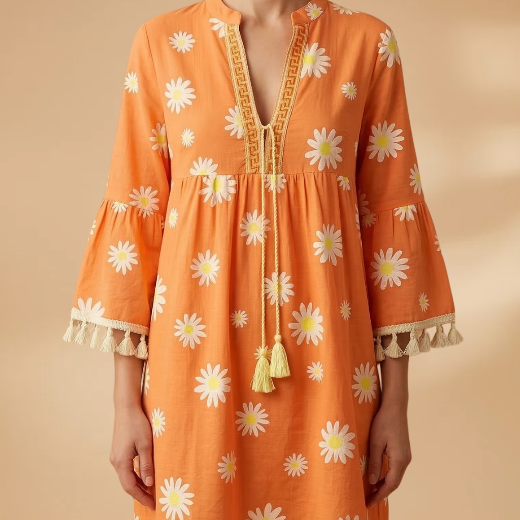 Dress V-Neckline and Tasselled Hems for Women