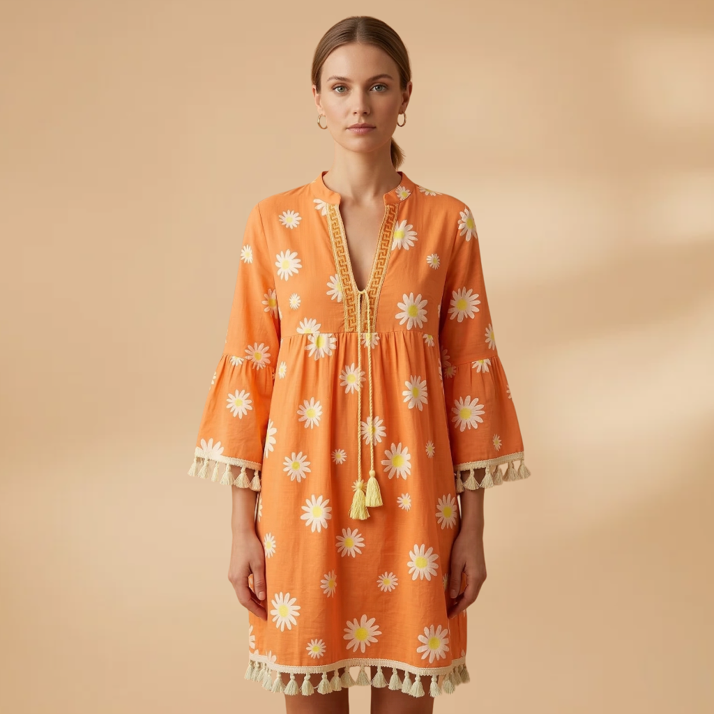 Dress V-Neckline and Tasselled Hems for Women