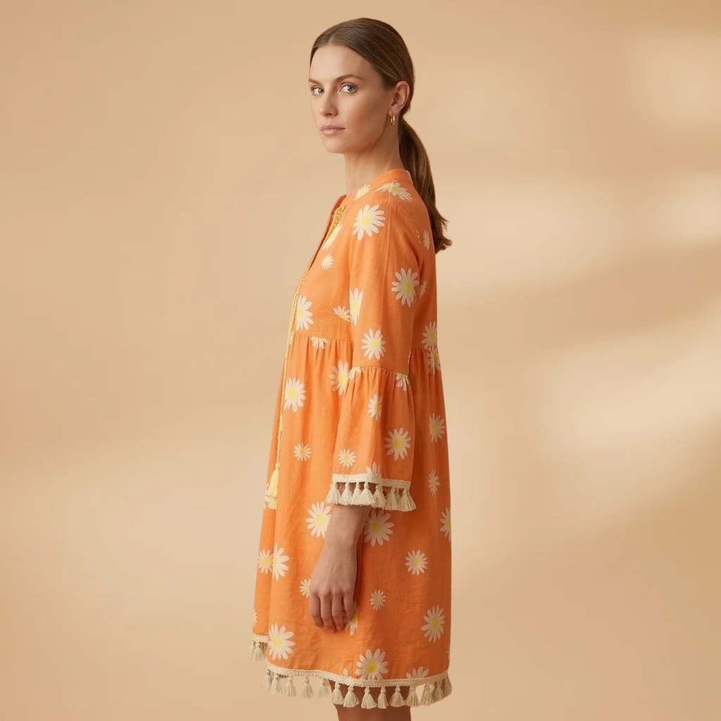 Dress V-Neckline and Tasselled Hems for Women