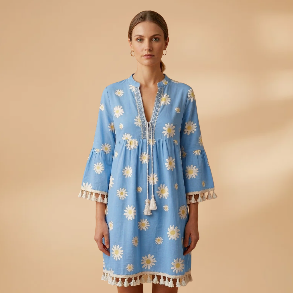 Dress V-Neckline and Tasselled Hems for Women