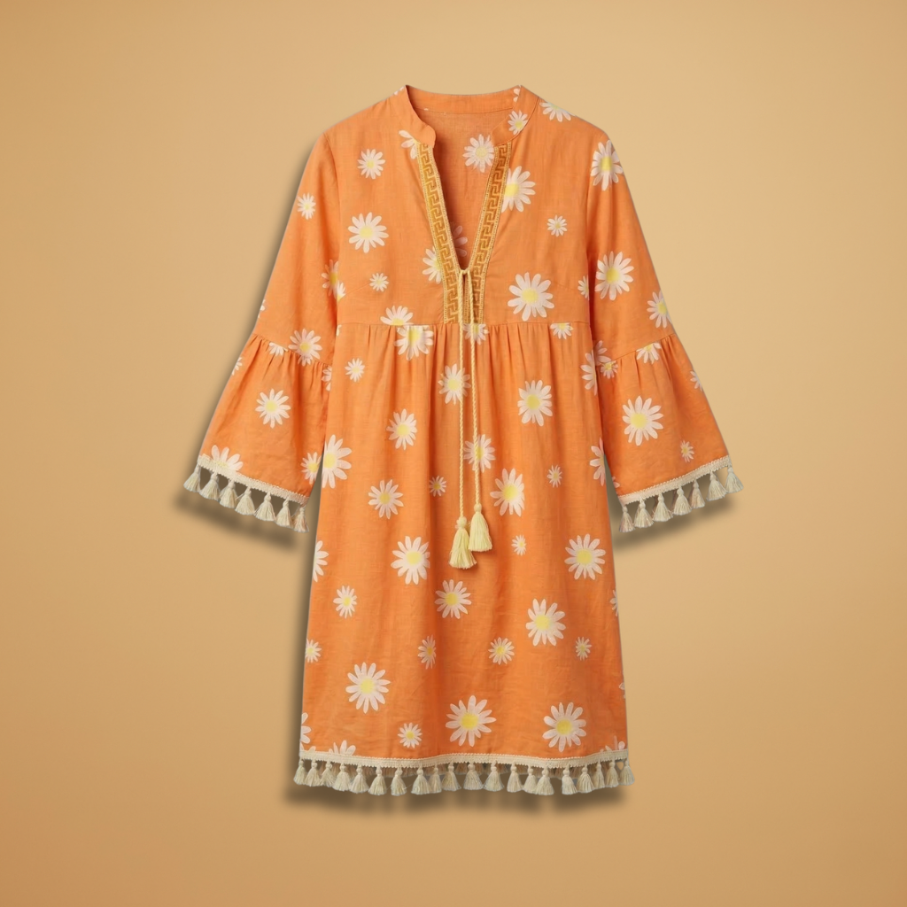 Dress V-Neckline and Tasselled Hems for Women