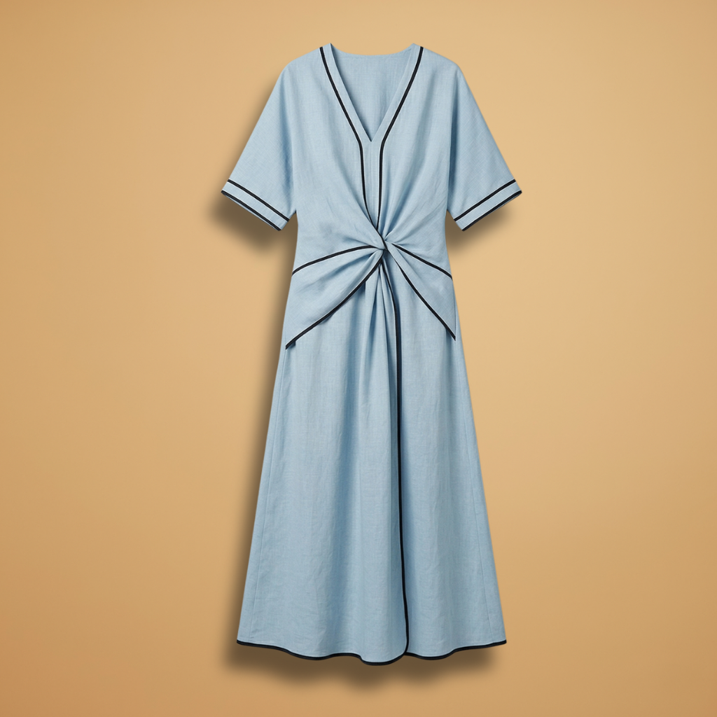 Dress with a V-neckline and contrasting trims for Women