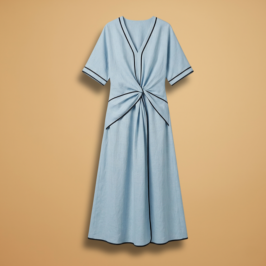 Dress with a V-neckline and contrasting trims for Women