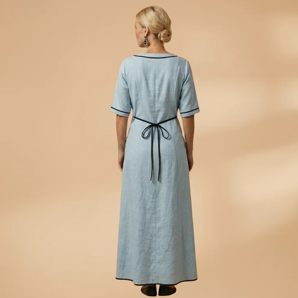 Dress with a V-neckline and contrasting trims for Women